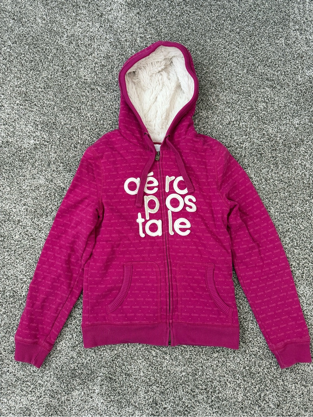 Aeropostale Pink Faux Fur Lined Hooded Zip-Up Jacket Size L